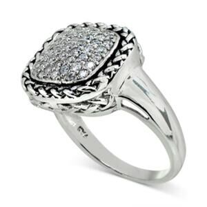 Cubic Zirconia Rope-Framed Statement Ring in Sterling Silver, Size 7